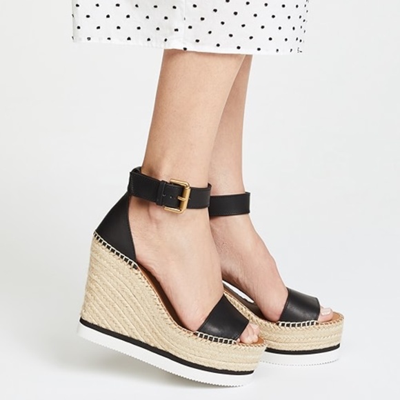 SEE BY CHLOE Glynn Black Espadrille Wedge Sandals - Picture 2 of 12